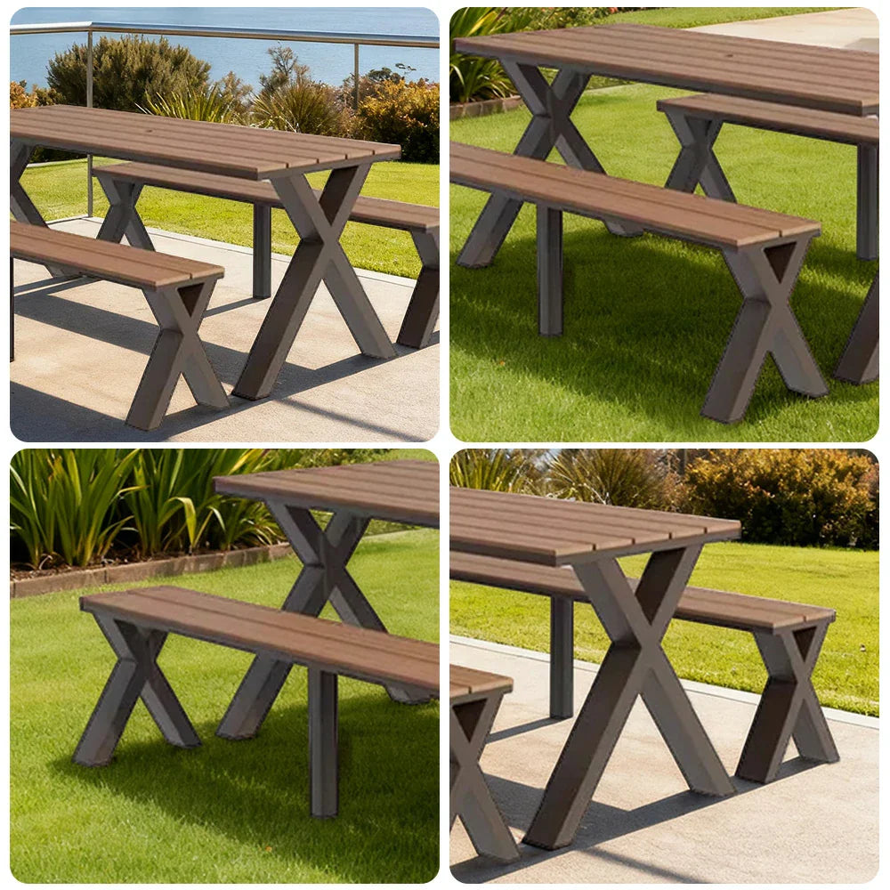 SOLARA 120/160/200cm Outdoor Set Chair & Table Sunproof Waterproof Surface High-Temp Coated Steel Frame Strong Support Anti-Corrosion Design - Brown