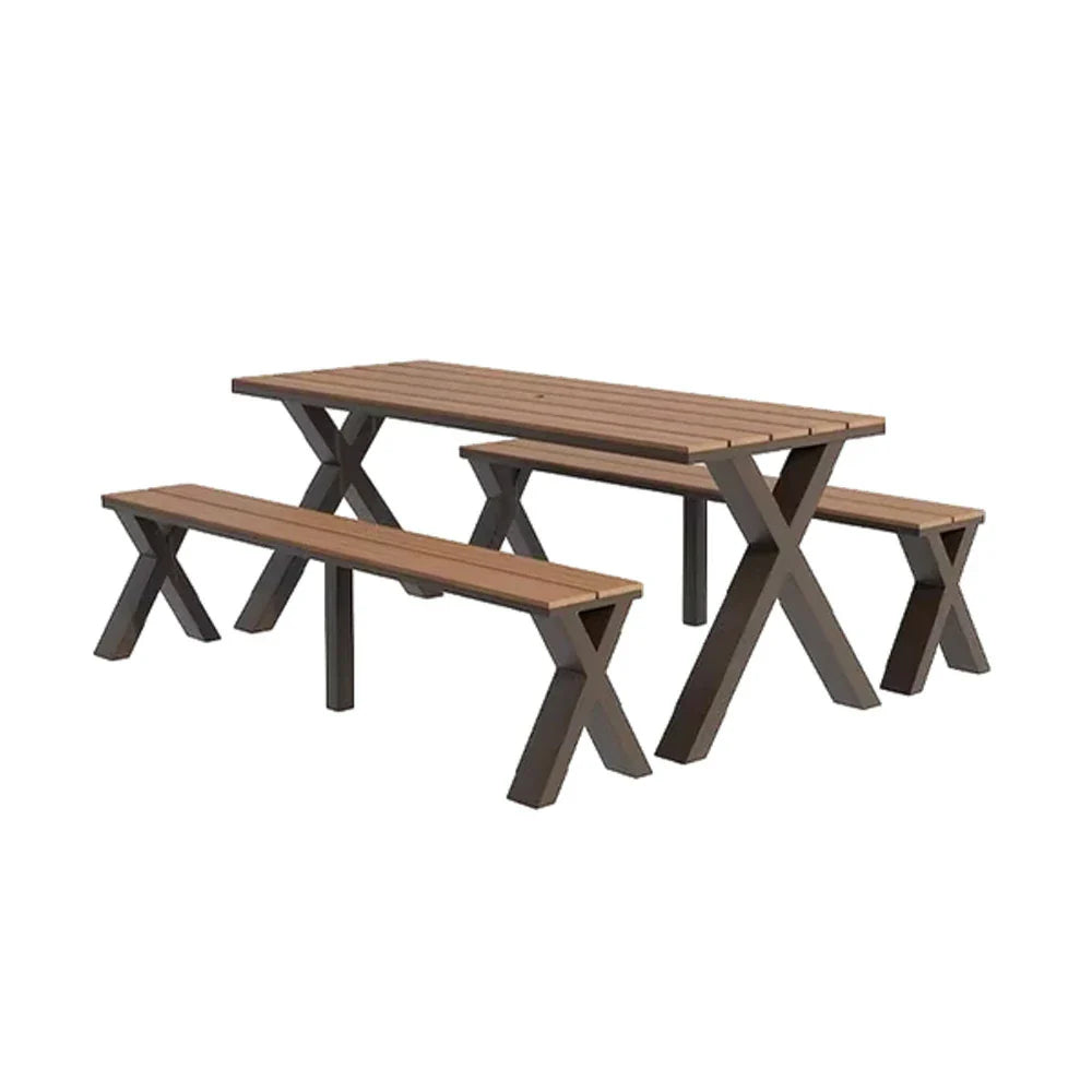 SOLARA 120/160/200cm Outdoor Set Chair & Table Sunproof Waterproof Surface High-Temp Coated Steel Frame Strong Support Anti-Corrosion Design - Brown