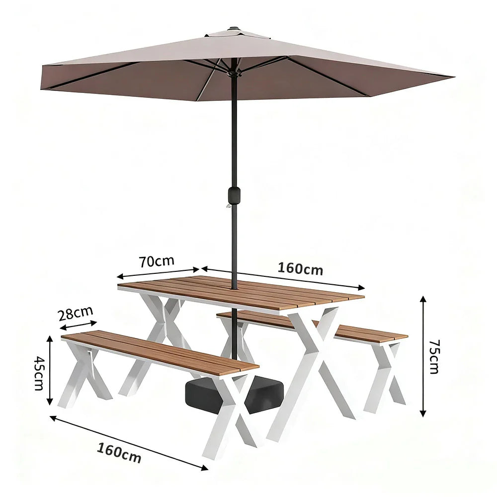 SOLARA 120/160/200cm Outdoor Set Umbrella & Chair Table Sunproof Waterproof Surface High-Temp Coated Steel Frame Strong Support Anti-Corrosion Design - White