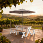 SOLARA 120/160/200cm Outdoor Set Umbrella & Chair Table Sunproof Waterproof Surface High-Temp Coated Steel Frame Strong Support Anti-Corrosion Design - White