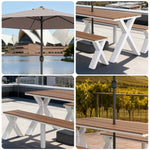 SOLARA 120/160/200cm Outdoor Set Umbrella & Chair Table Sunproof Waterproof Surface High-Temp Coated Steel Frame Strong Support Anti-Corrosion Design - White