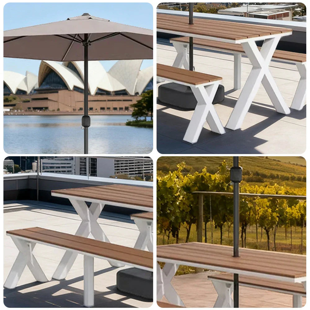 SOLARA 120/160/200cm Outdoor Set Umbrella & Chair Table Sunproof Waterproof Surface High-Temp Coated Steel Frame Strong Support Anti-Corrosion Design - White