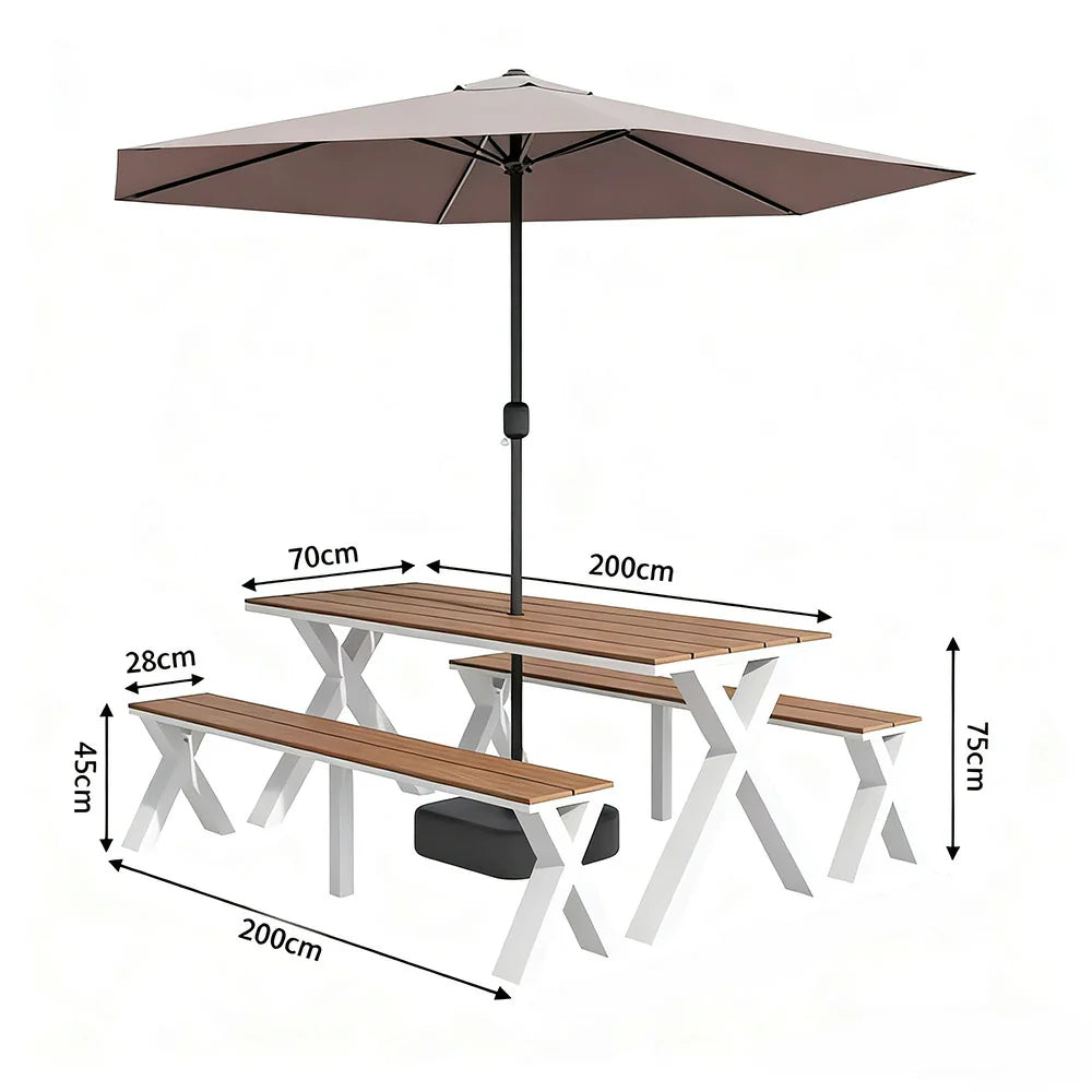 SOLARA 120/160/200cm Outdoor Set Umbrella & Chair Table Sunproof Waterproof Surface High-Temp Coated Steel Frame Strong Support Anti-Corrosion Design - White
