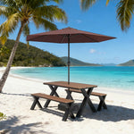 SOLARA 120/160/200cm Outdoor Set Umbrella & Chair Table Sunproof Waterproof Surface High-Temp Coated Steel Frame Strong Support Anti-Corrosion Design - Black