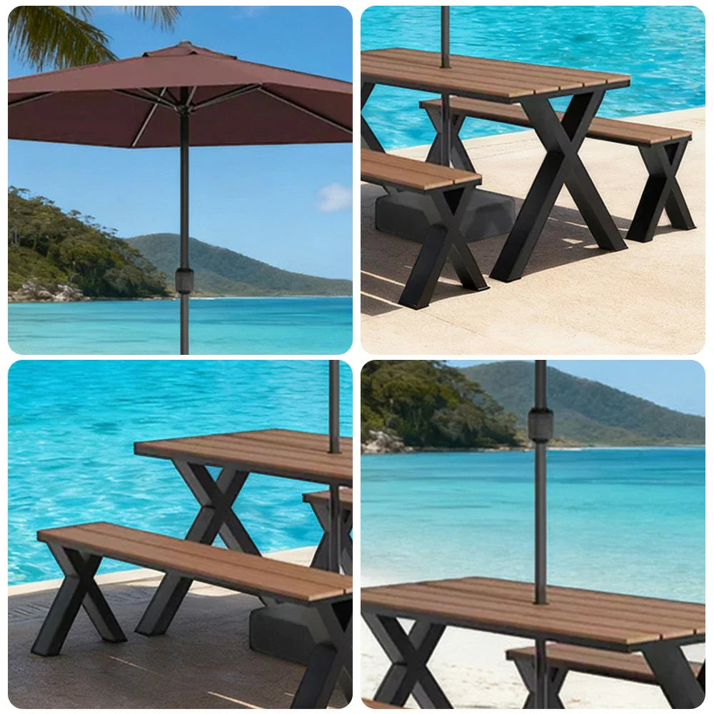 SOLARA 120/160/200cm Outdoor Set Umbrella & Chair Table Sunproof Waterproof Surface High-Temp Coated Steel Frame Strong Support Anti-Corrosion Design - Black