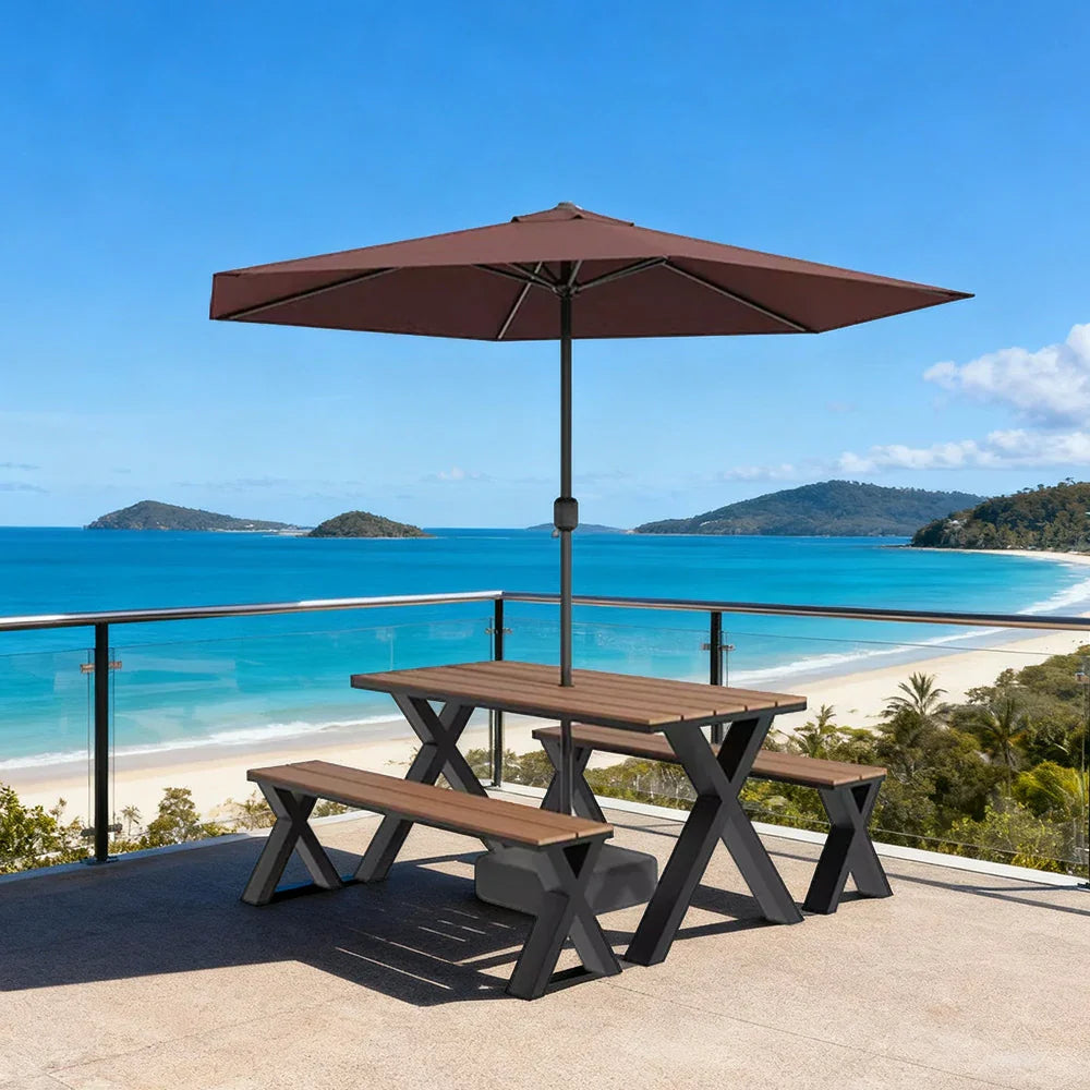 SOLARA 120/160/200cm Outdoor Set Umbrella & Chair Table Sunproof Waterproof Surface High-Temp Coated Steel Frame Strong Support Anti-Corrosion Design - Black