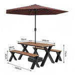 SOLARA 120/160/200cm Outdoor Set Umbrella & Chair Table Sunproof Waterproof Surface High-Temp Coated Steel Frame Strong Support Anti-Corrosion Design - Black