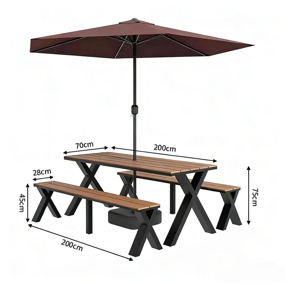 SOLARA 120/160/200cm Outdoor Set Umbrella & Chair Table Sunproof Waterproof Surface High-Temp Coated Steel Frame Strong Support Anti-Corrosion Design - Black
