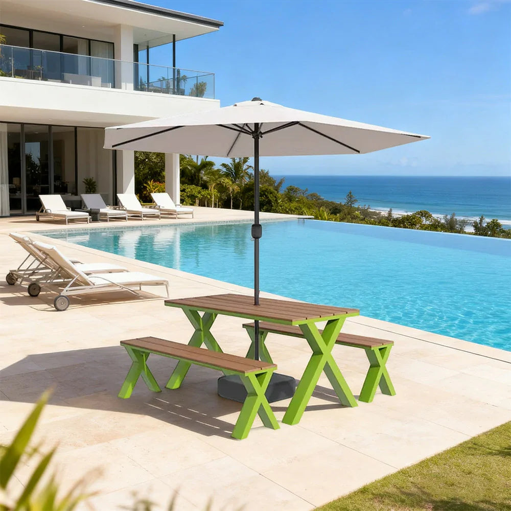 SOLARA 120/160/200cm Outdoor Set Umbrella & Chair Table Sunproof Waterproof Surface High-Temp Coated Steel Frame Strong Support Anti-Corrosion Design - Green