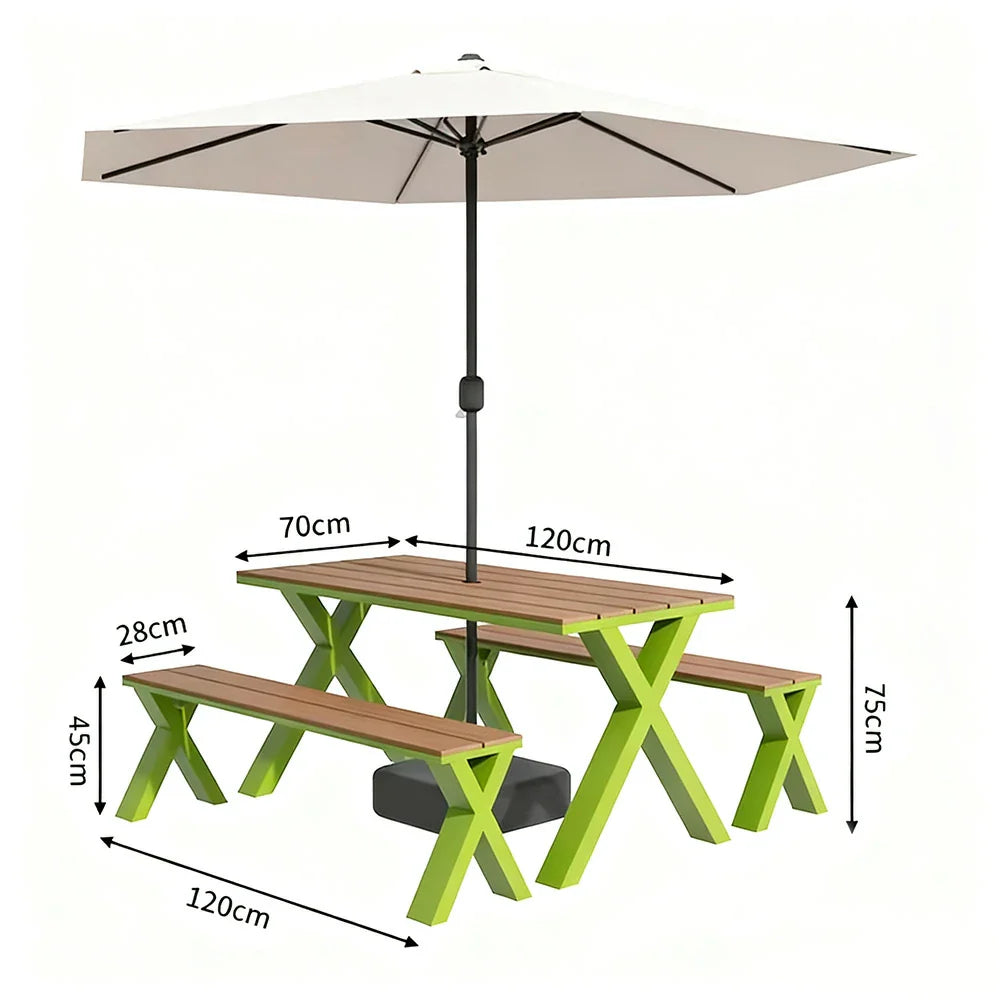 SOLARA 120/160/200cm Outdoor Set Umbrella & Chair Table Sunproof Waterproof Surface High-Temp Coated Steel Frame Strong Support Anti-Corrosion Design - Green