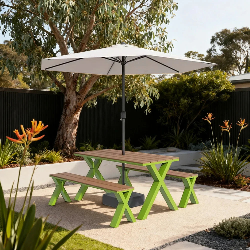 SOLARA 120/160/200cm Outdoor Set Umbrella & Chair Table Sunproof Waterproof Surface High-Temp Coated Steel Frame Strong Support Anti-Corrosion Design - Green