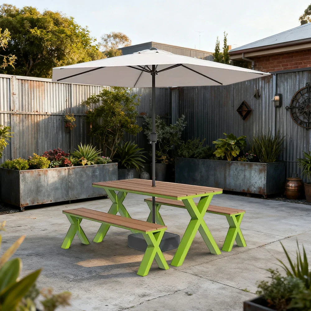 SOLARA 120/160/200cm Outdoor Set Umbrella & Chair Table Sunproof Waterproof Surface High-Temp Coated Steel Frame Strong Support Anti-Corrosion Design - Green