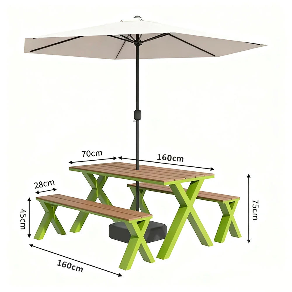 SOLARA 120/160/200cm Outdoor Set Umbrella & Chair Table Sunproof Waterproof Surface High-Temp Coated Steel Frame Strong Support Anti-Corrosion Design - Green