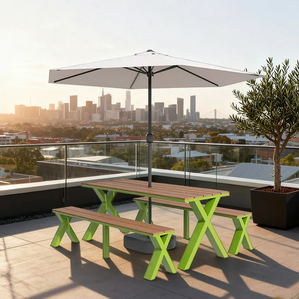 SOLARA 120/160/200cm Outdoor Set Umbrella & Chair Table Sunproof Waterproof Surface High-Temp Coated Steel Frame Strong Support Anti-Corrosion Design - Green
