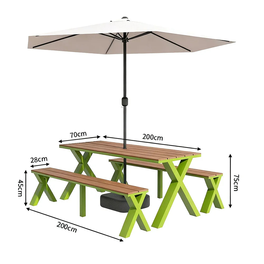 SOLARA 120/160/200cm Outdoor Set Umbrella & Chair Table Sunproof Waterproof Surface High-Temp Coated Steel Frame Strong Support Anti-Corrosion Design - Green