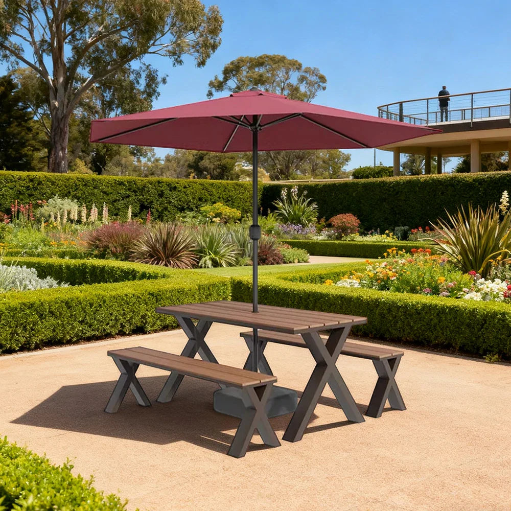 SOLARA 120/160/200cm Outdoor Set Umbrella & Chair Table Sunproof Waterproof Surface High-Temp Coated Steel Frame Strong Support Anti-Corrosion Design - Brown