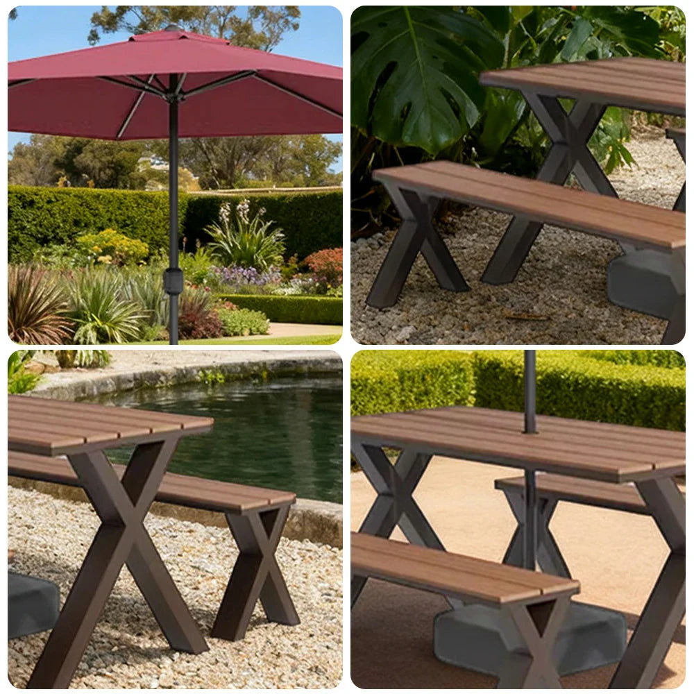 SOLARA 120/160/200cm Outdoor Set Umbrella & Chair Table Sunproof Waterproof Surface High-Temp Coated Steel Frame Strong Support Anti-Corrosion Design - Brown