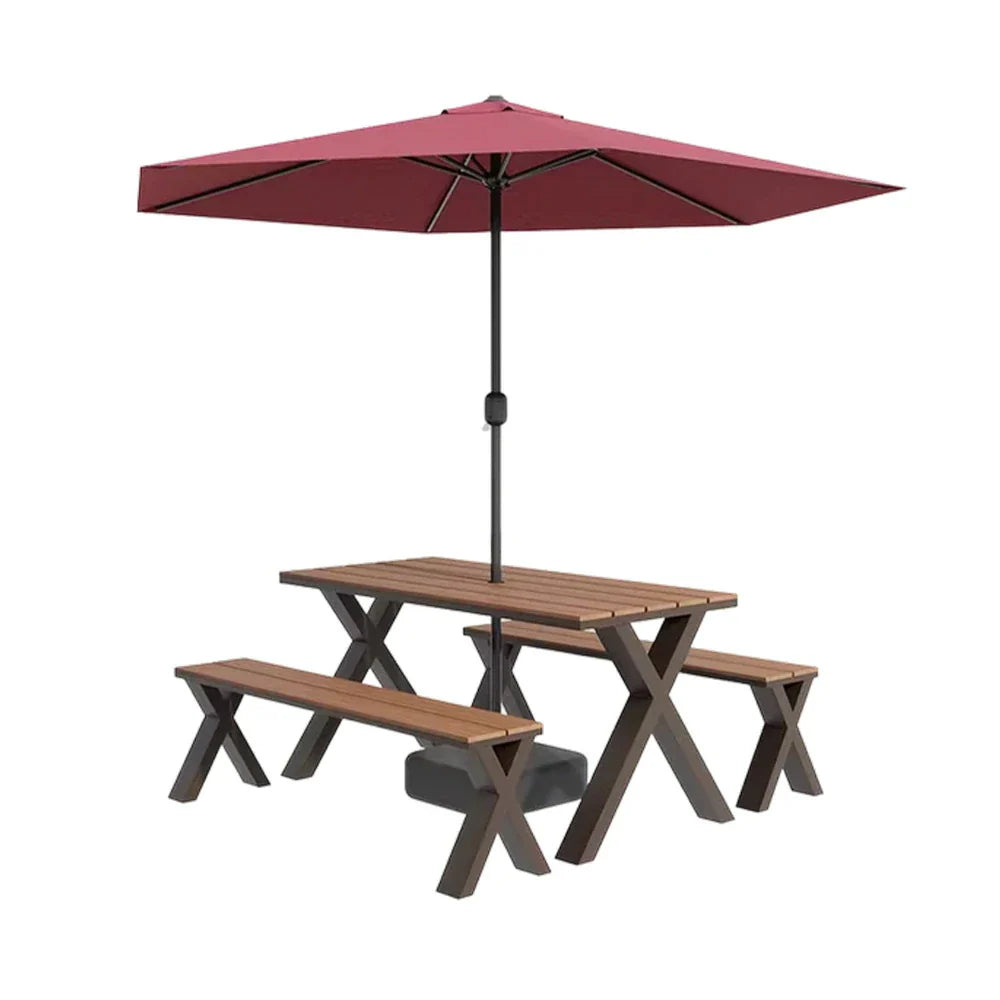 SOLARA 120/160/200cm Outdoor Set Umbrella & Chair Table Sunproof Waterproof Surface High-Temp Coated Steel Frame Strong Support Anti-Corrosion Design - Brown