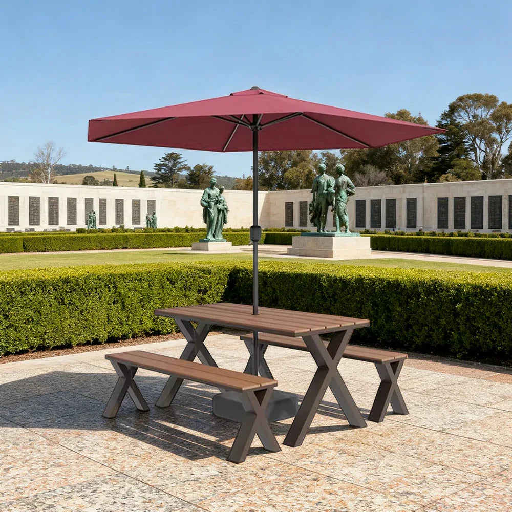 SOLARA 120/160/200cm Outdoor Set Umbrella & Chair Table Sunproof Waterproof Surface High-Temp Coated Steel Frame Strong Support Anti-Corrosion Design - Brown