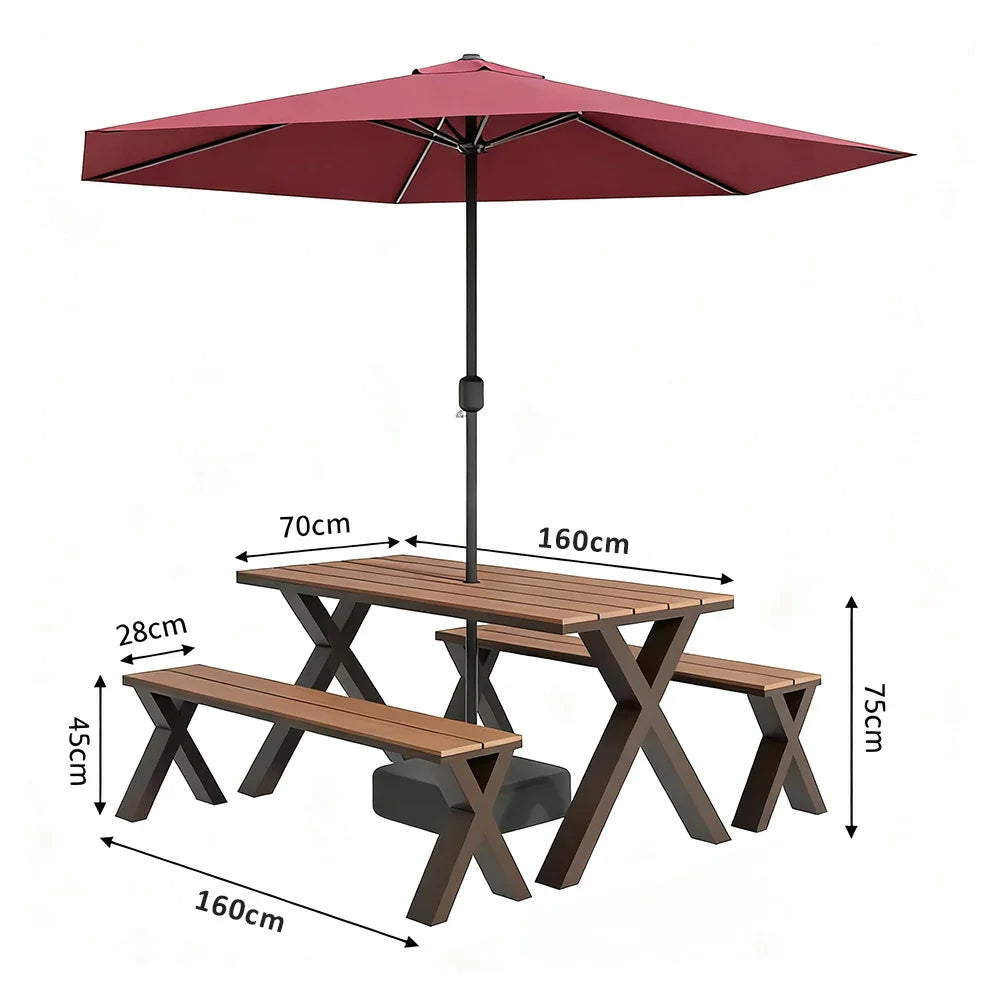 SOLARA 120/160/200cm Outdoor Set Umbrella & Chair Table Sunproof Waterproof Surface High-Temp Coated Steel Frame Strong Support Anti-Corrosion Design - Brown