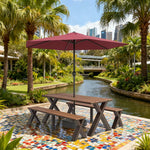 SOLARA 120/160/200cm Outdoor Set Umbrella & Chair Table Sunproof Waterproof Surface High-Temp Coated Steel Frame Strong Support Anti-Corrosion Design - Brown