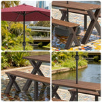 SOLARA 120/160/200cm Outdoor Set Umbrella & Chair Table Sunproof Waterproof Surface High-Temp Coated Steel Frame Strong Support Anti-Corrosion Design - Brown