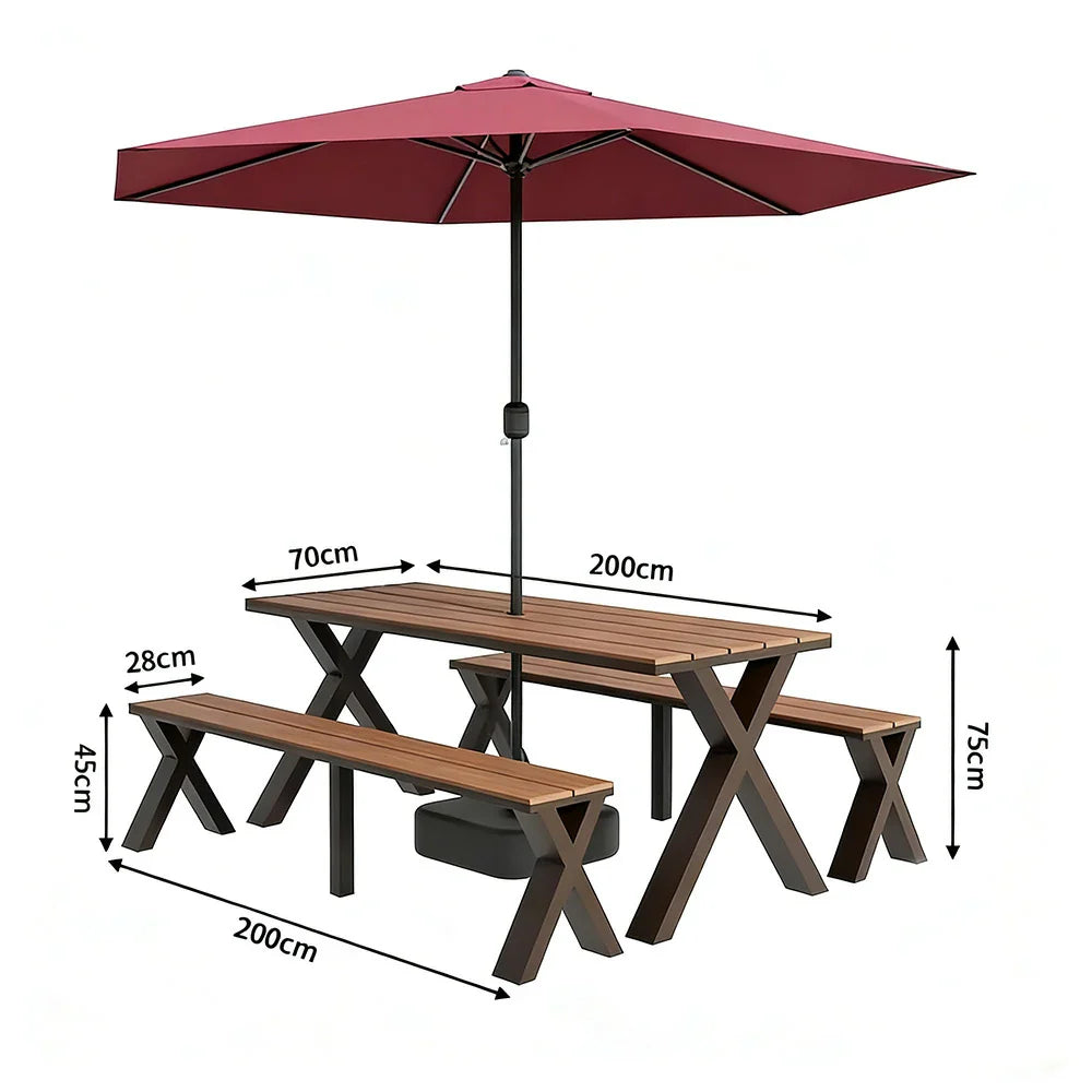 SOLARA 120/160/200cm Outdoor Set Umbrella & Chair Table Sunproof Waterproof Surface High-Temp Coated Steel Frame Strong Support Anti-Corrosion Design - Brown