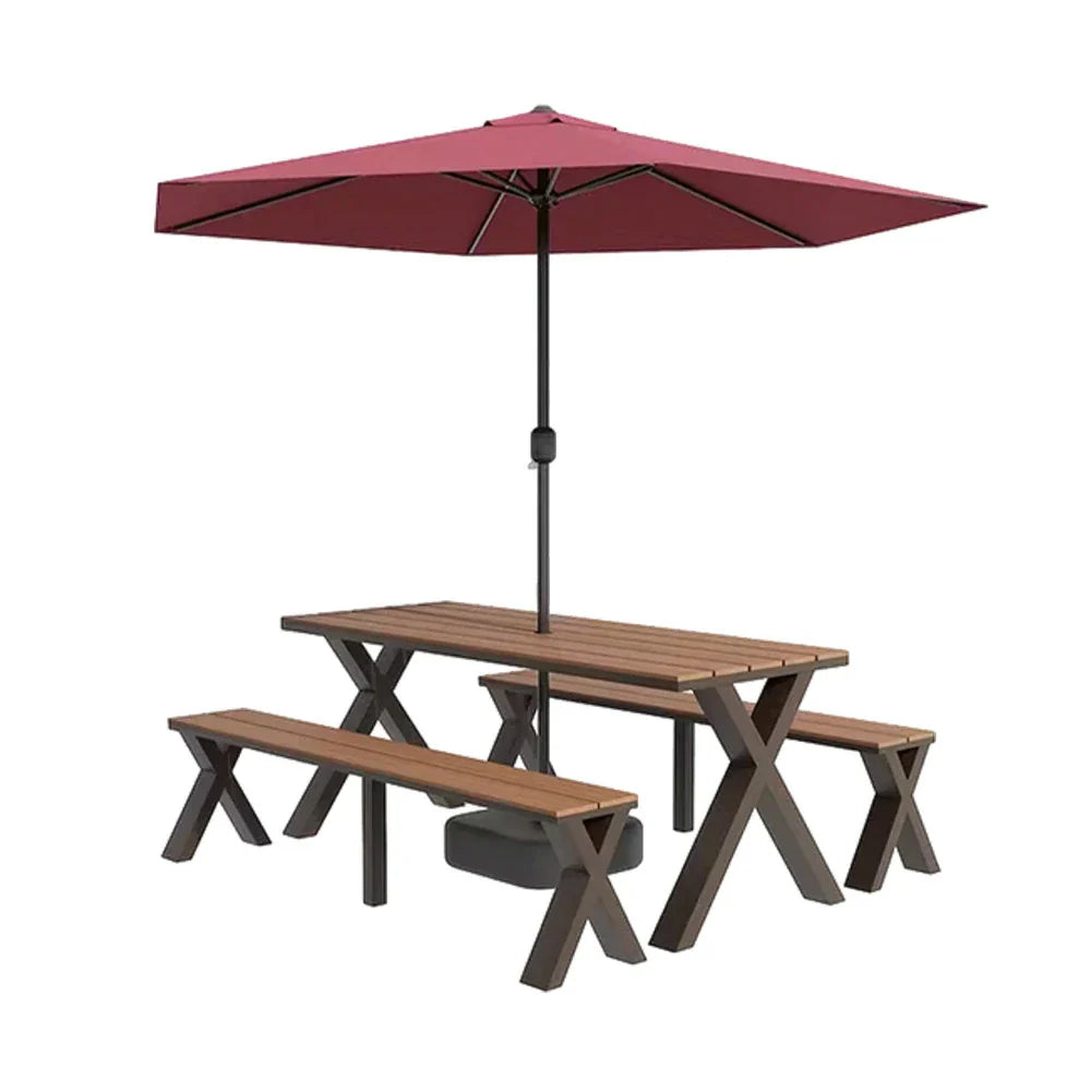 SOLARA 120/160/200cm Outdoor Set Umbrella & Chair Table Sunproof Waterproof Surface High-Temp Coated Steel Frame Strong Support Anti-Corrosion Design - Brown