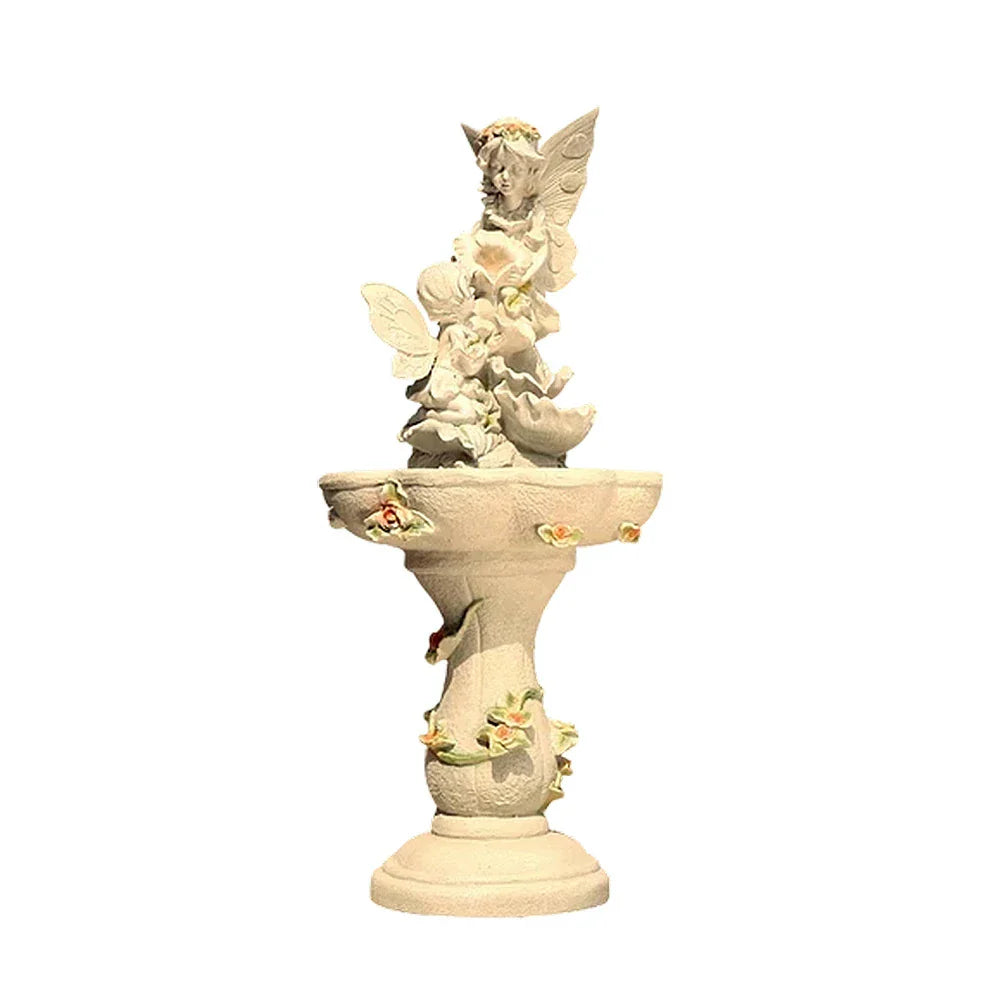 SOLARA Decorative Fountain - Resin Fairy Design Waterproof UV-Resistant Soft Water Flow Ideal for Garden & Balcony Decor
