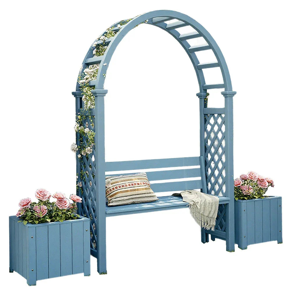 SOLARA Arch Patio Planter Wood 2 - Seat Boxes Outdoor Finnish Garden - with Furniture Solid Blue