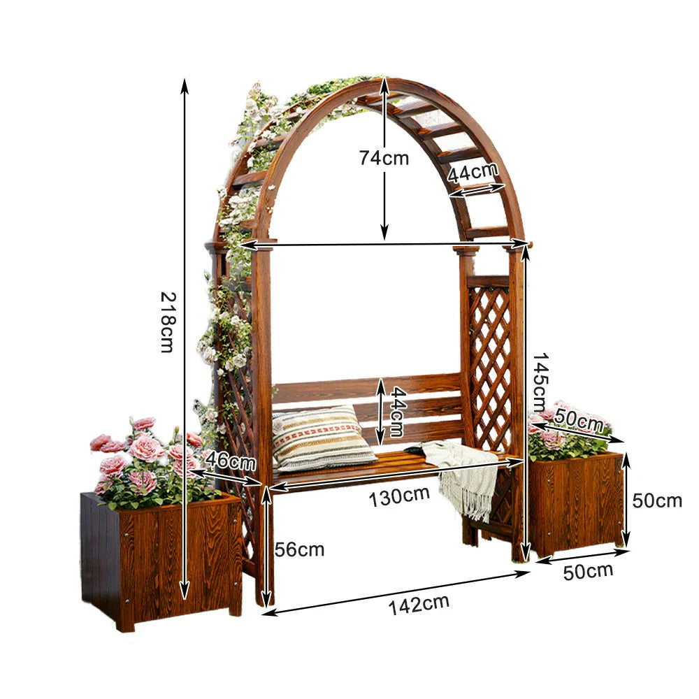SOLARA Arch Furniture - Boxes Wood Finnish Patio Planter with Solid 2 Outdoor Garden Seat Brown
