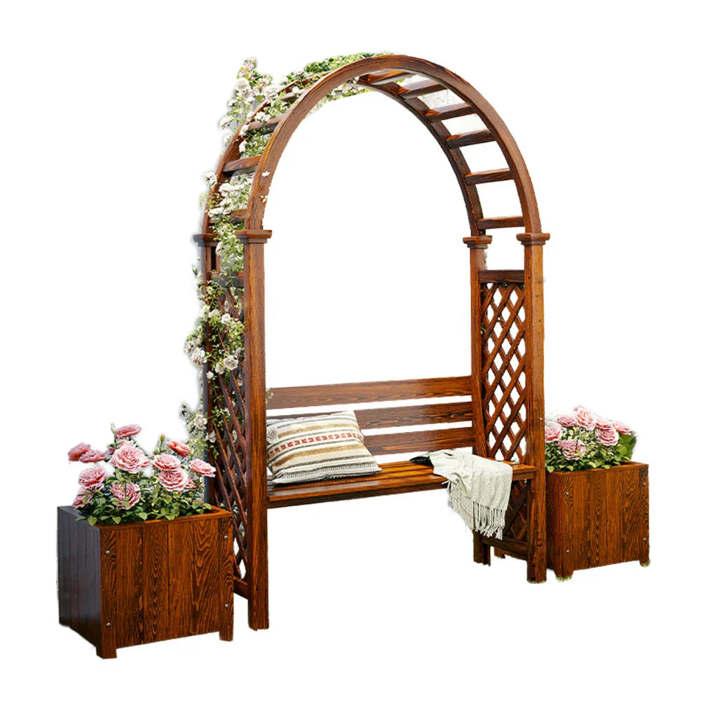 SOLARA Arch Furniture - Boxes Wood Finnish Patio Planter with Solid 2 Outdoor Garden Seat Brown