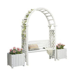 SOLARA Arch Wood Outdoor Patio Furniture 2 Planter - Seat Finnish Solid with Garden Boxes White