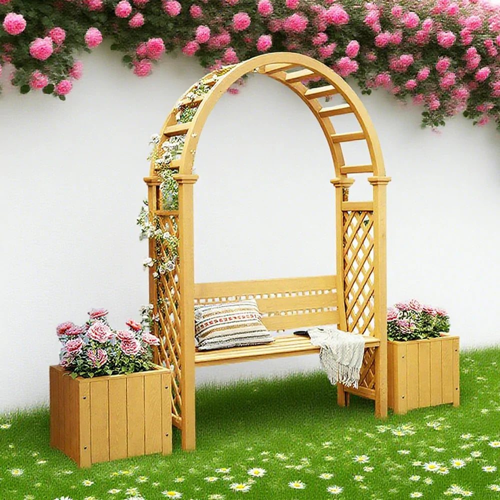 SOLARA Arch with Wood Finnish Furniture Boxes Outdoor Seat 2 - Planter Garden Solid Patio Yellow