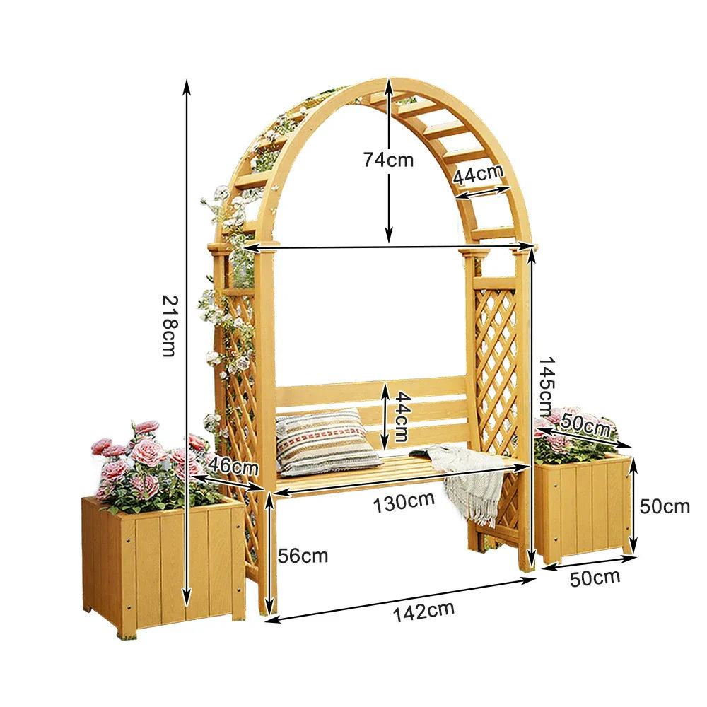 SOLARA Arch with Wood Finnish Furniture Boxes Outdoor Seat 2 - Planter Garden Solid Patio Yellow