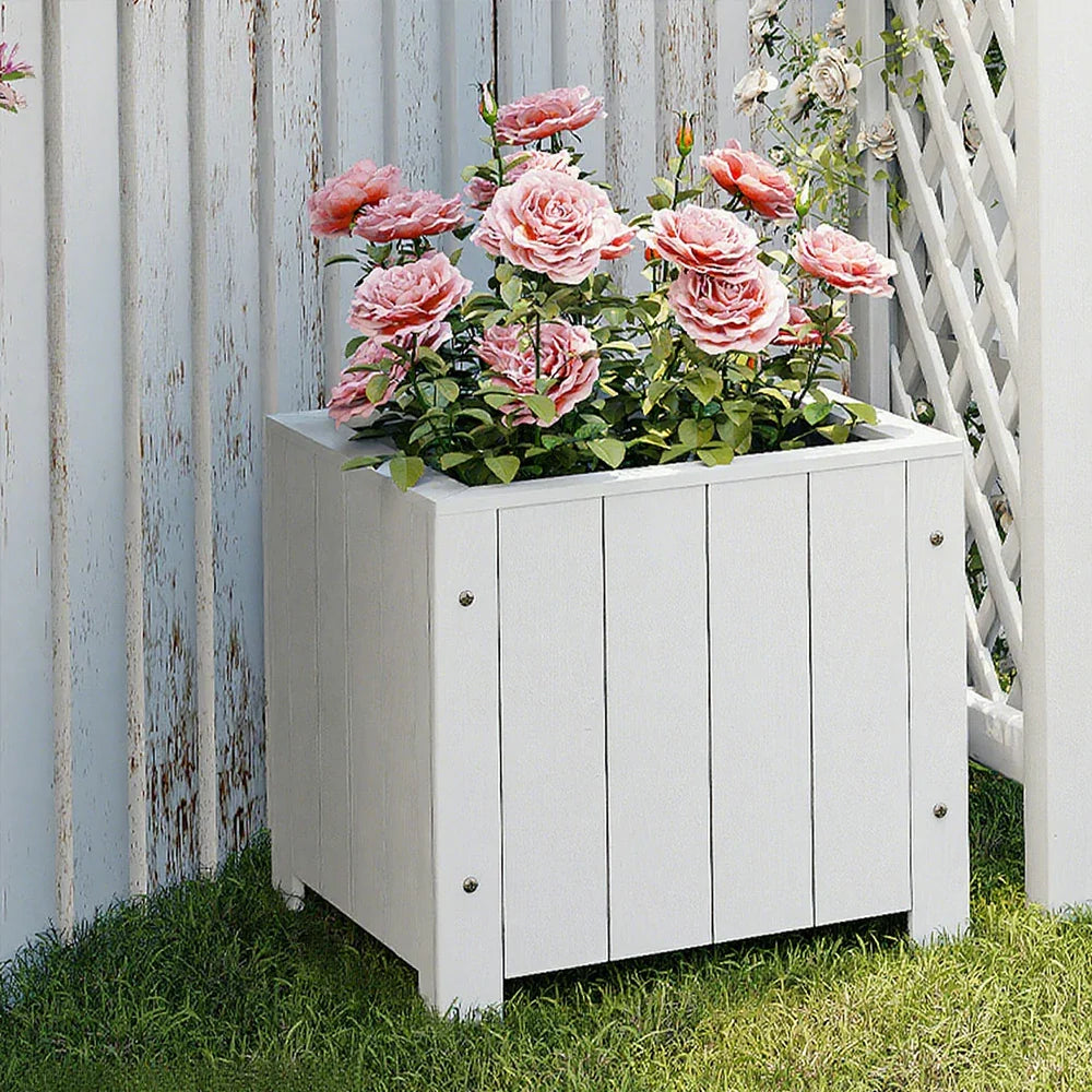 SOLARA Planter Wood Finnish Solid 50x50x50 - Box - Garden Furniture Patio Outdoor White
