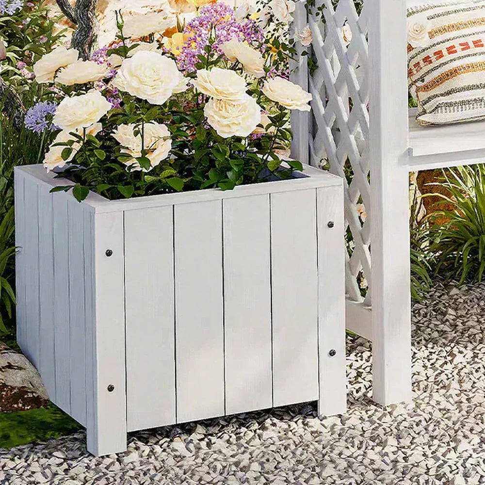 SOLARA Planter Wood Finnish Solid 50x50x50 - Box - Garden Furniture Patio Outdoor White