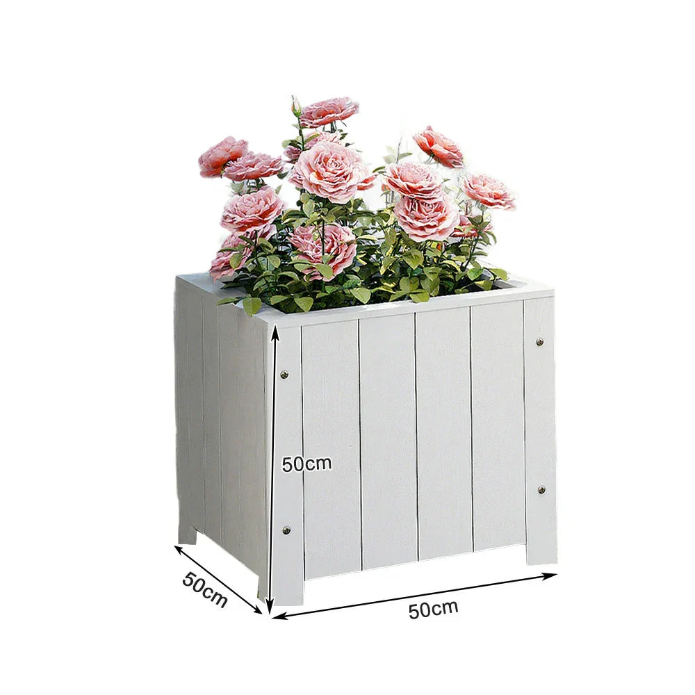 SOLARA Planter Wood Finnish Solid 50x50x50 - Box - Garden Furniture Patio Outdoor White