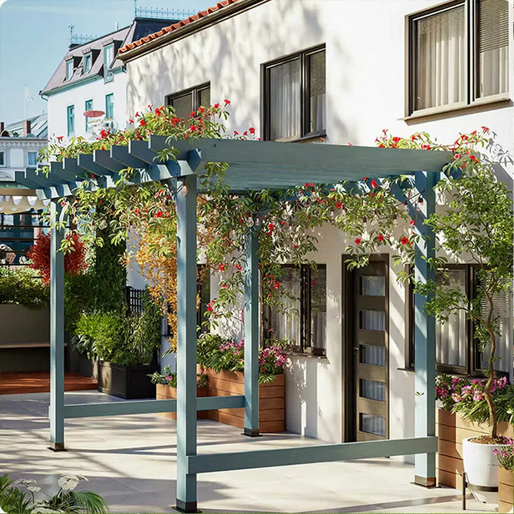 SOLARA Double-Row Wood, Finnish - 1.3m/2m Outdoor Garden Pergola 2m, - 3m x Solid Shade Patio x Blue