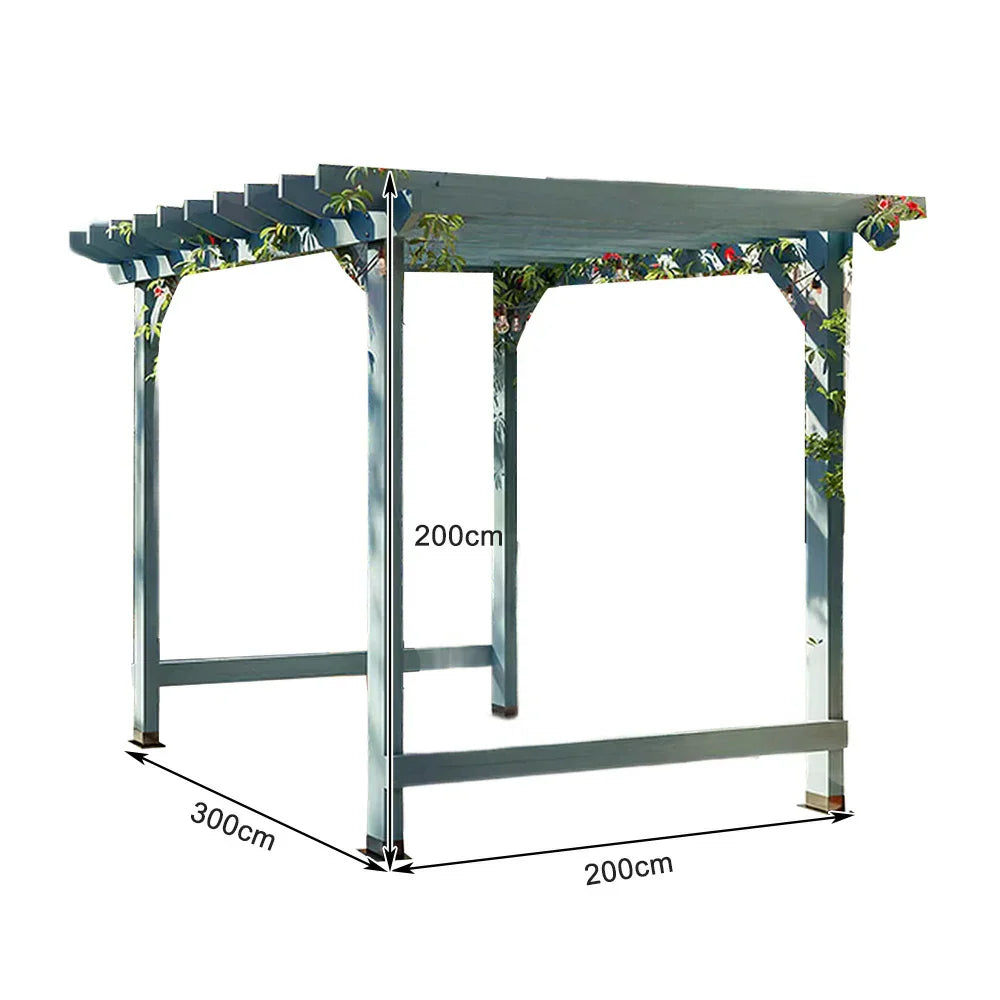 SOLARA Double-Row Wood, Finnish - 1.3m/2m Outdoor Garden Pergola 2m, - 3m x Solid Shade Patio x Blue