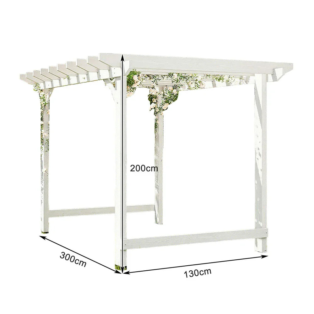 SOLARA Double-Row x Solid - Garden Pergola 3m Finnish x Outdoor - 2m, Shade Patio Wood, 1.3m/2m White