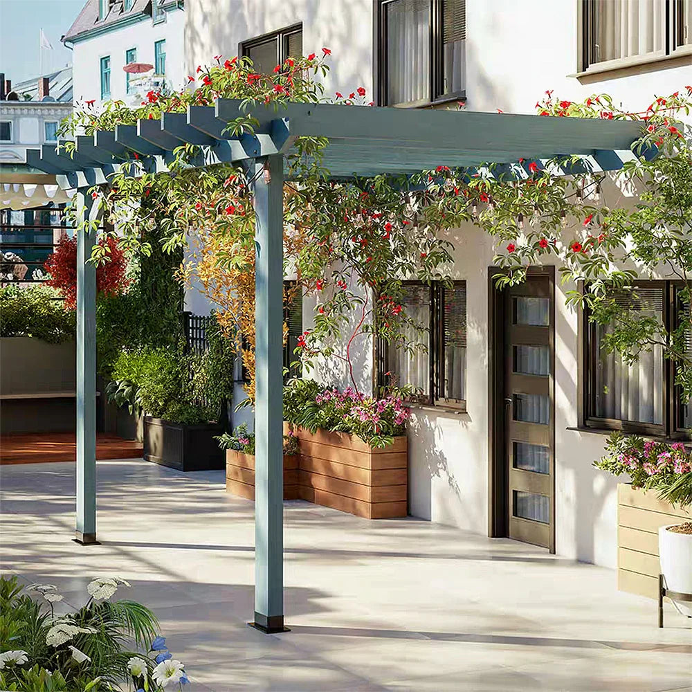 SOLARA Wall-Mounted Solid x - Patio Outdoor 1.3m/2m 3m Finnish - Garden Wood, Shade 2m, x Pergola Blue