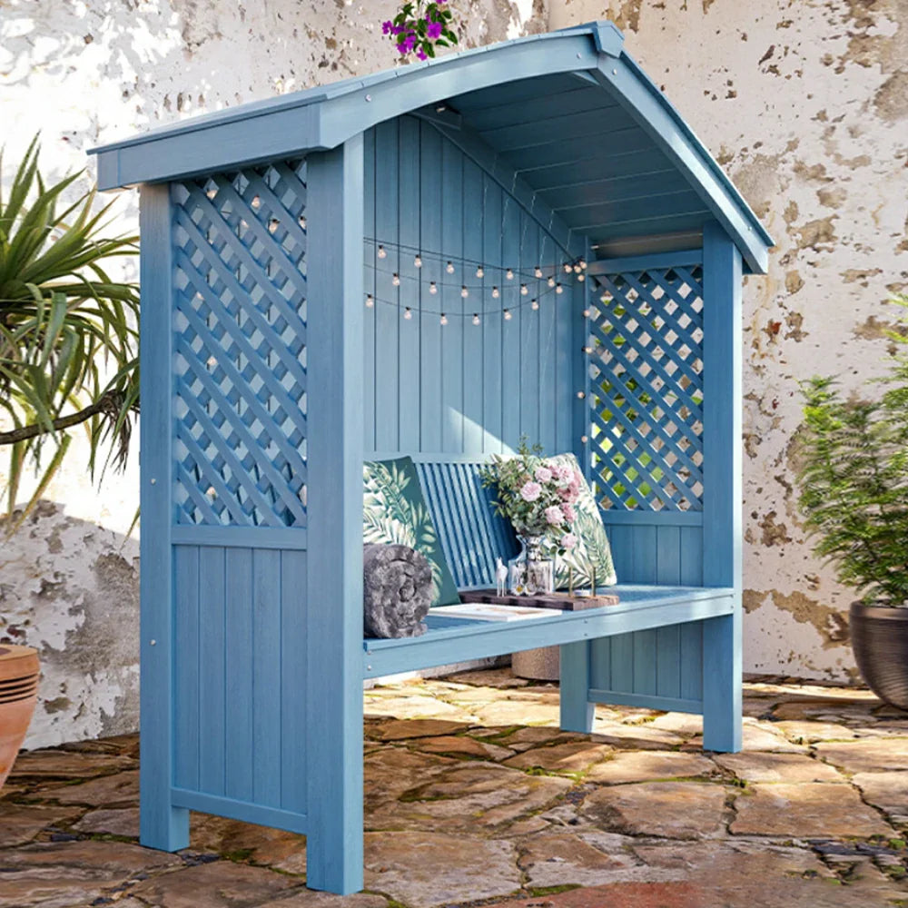 SOLARA Wooden Pergola Design Pavilion Twill Dual-Drainage Finnish Pitched - Roof, Patio Outdoor Garden Wood, - with Solid Blue