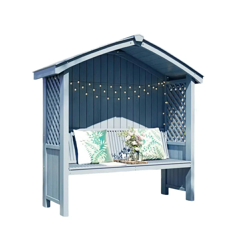 SOLARA Wooden Pergola Design Pavilion Twill Dual-Drainage Finnish Pitched - Roof, Patio Outdoor Garden Wood, - with Solid Blue