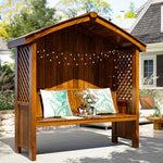 SOLARA Wooden Patio with Garden Pitched Finnish Design - Pergola Twill Dual-Drainage Wood, Solid - Outdoor Roof, Pavilion Brown