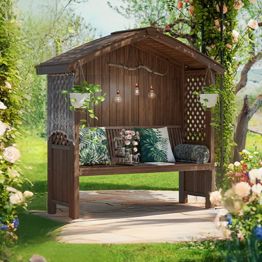 SOLARA Wooden Patio with Garden Pitched Finnish Design - Pergola Twill Dual-Drainage Wood, Solid - Outdoor Roof, Pavilion Brown