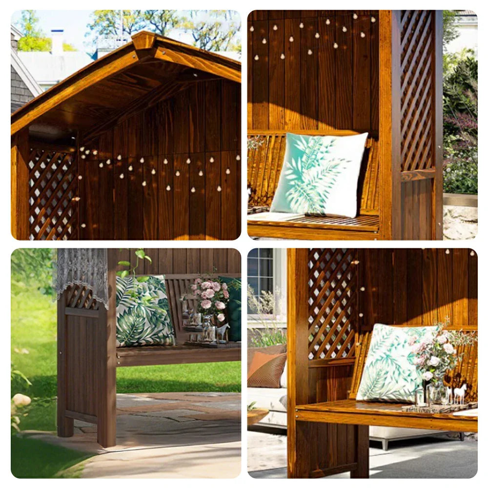 SOLARA Wooden Patio with Garden Pitched Finnish Design - Pergola Twill Dual-Drainage Wood, Solid - Outdoor Roof, Pavilion Brown