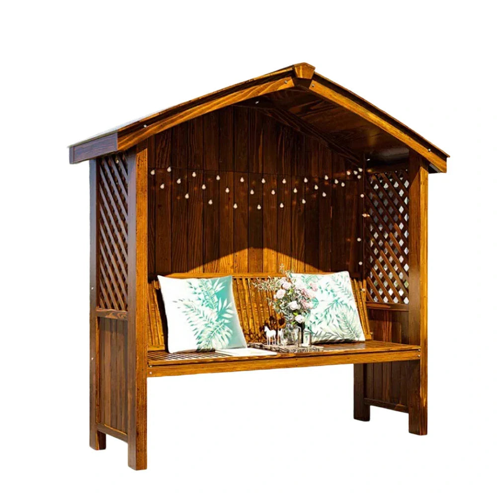 SOLARA Wooden Patio with Garden Pitched Finnish Design - Pergola Twill Dual-Drainage Wood, Solid - Outdoor Roof, Pavilion Brown