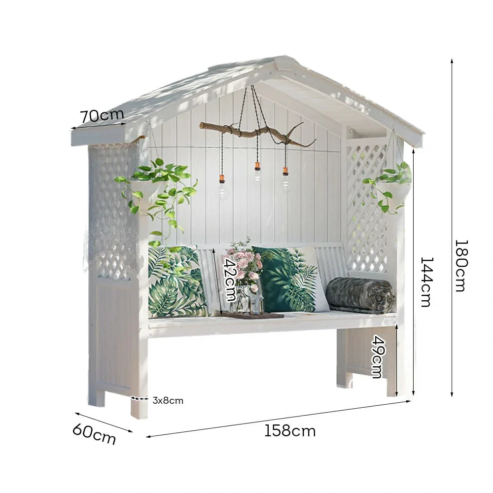 SOLARA Wooden Pitched Finnish Patio - Design Outdoor Solid Dual-Drainage Twill Garden Wood, Roof, - with Pergola Pavilion White