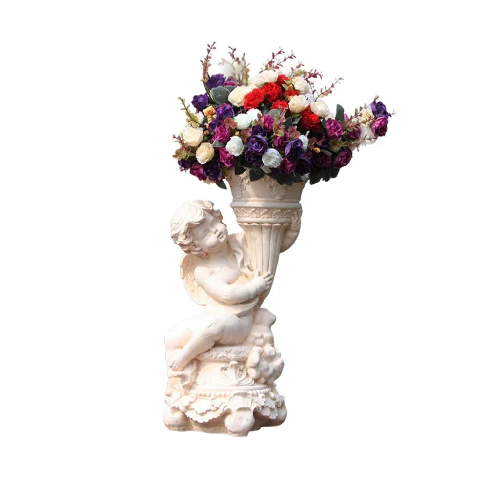 SOLARA 50cm Boy Angel Design Outdoor Planter UV-Resistant Waterproof Corrosion-Resistant Durable for All Weather Elegant Design for Gardens Patios